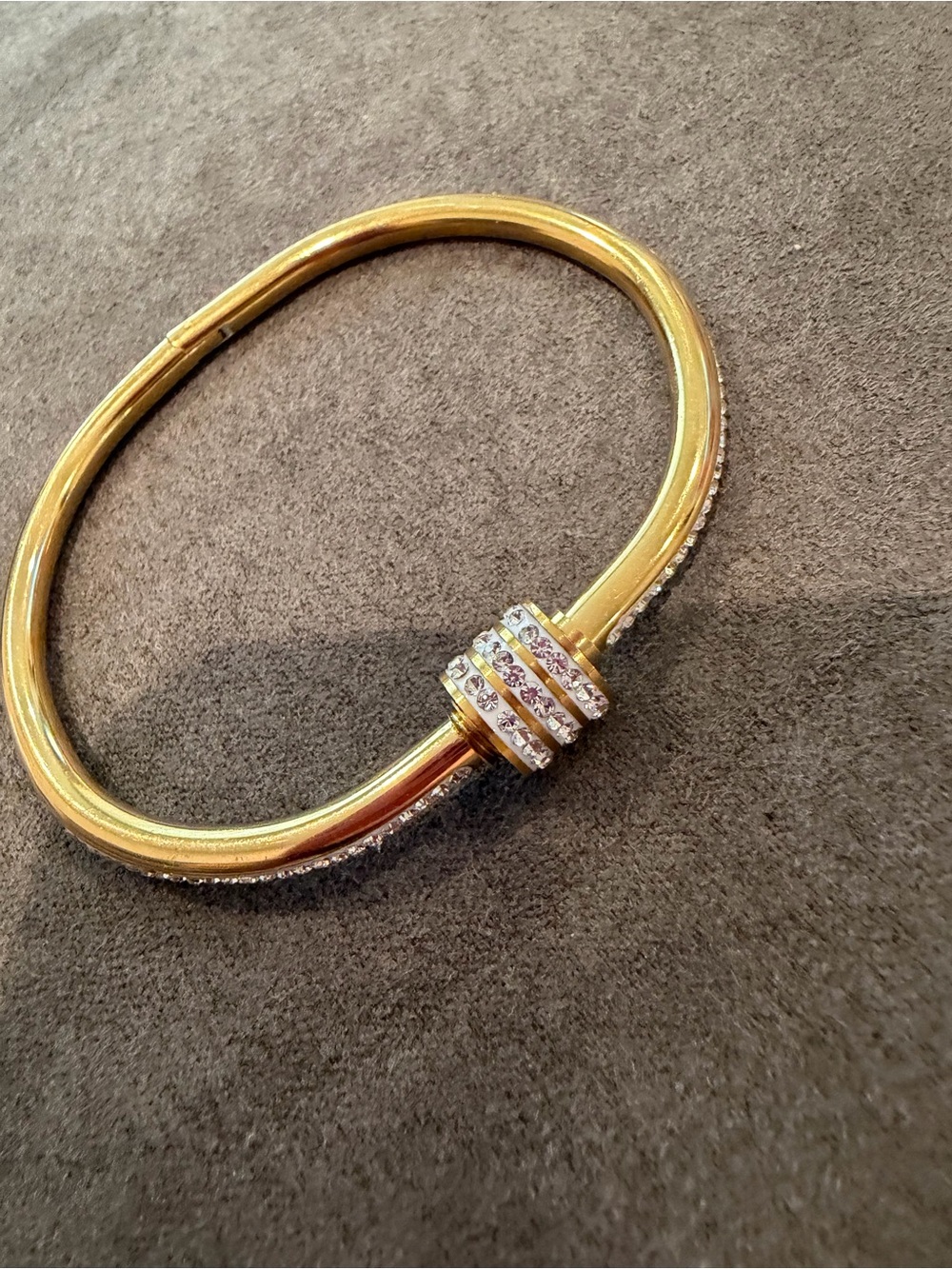 Gold-Tone Crystal Accent Hinged Bangle Bracelet